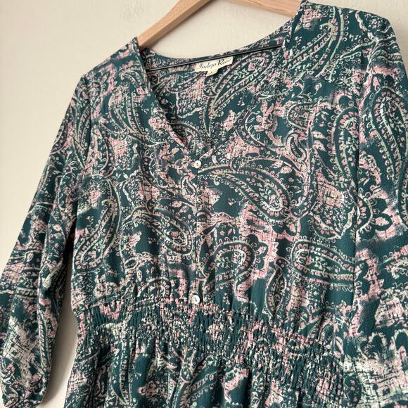 Indigo Rose Womens Green Maxi Dress Paisley 3/4 Sleeve Multicolor Size Large - Picture 5 of 12